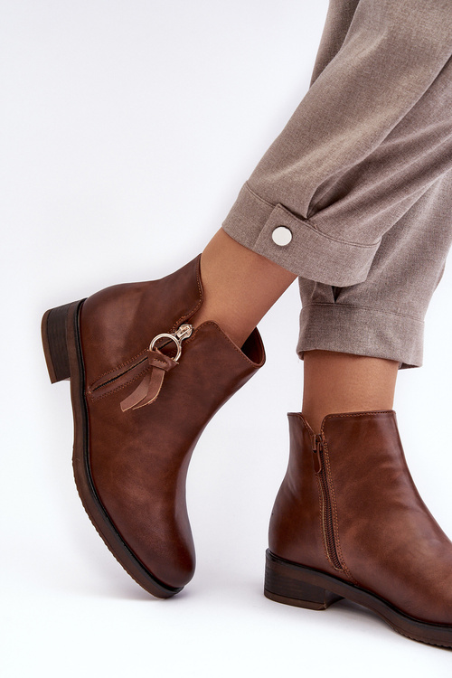 Women's Leather Flat Boots Brown Vasica