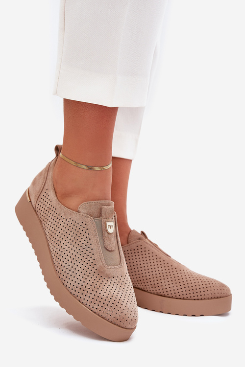 Damskie Eko Zamszowe Półbuty Na Platformie Ciemnobeżowe Aviara