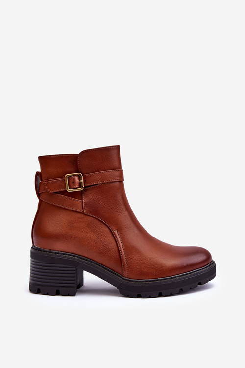 Low Heel Leather Boots Brown Irinaela