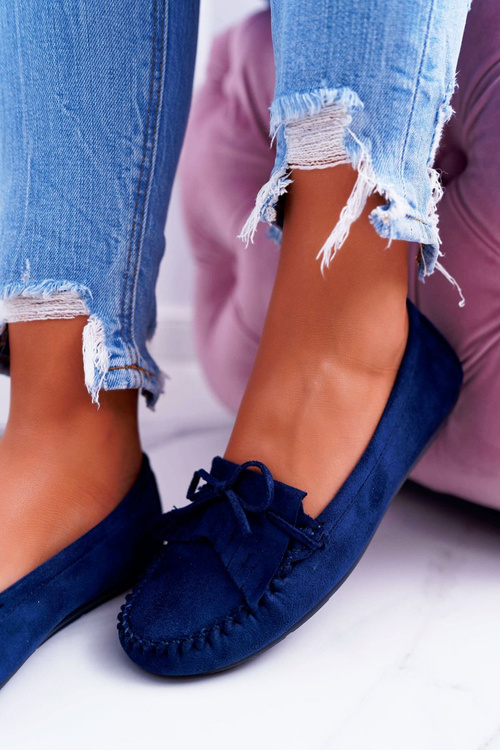 Women's Suede Moccasins Navy Blue Espanto