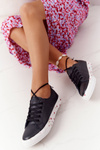 Openwork Leather Sneakers With Flowers Black Spring