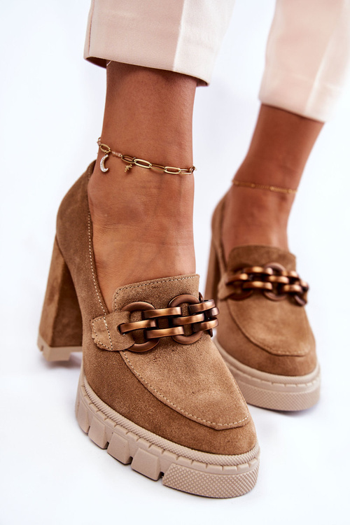 Leather Pumps On The Platform And A Bar Lewski Shoes 3197 Beige