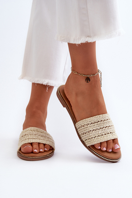 Women's Sandals with Weave on Flat Sole Beige Radians