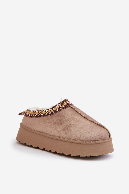 Snow slippers on a platform with embroidery dark beige Tamilda