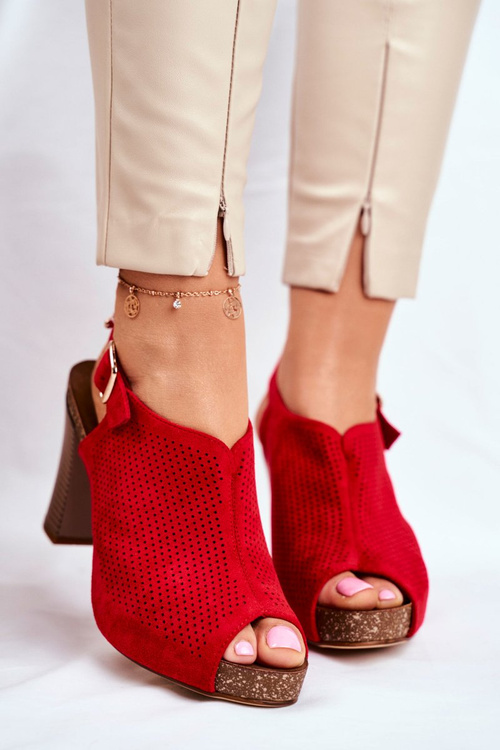 Openwork Sandals On A Block Heel Sergio Leone SK855 Red