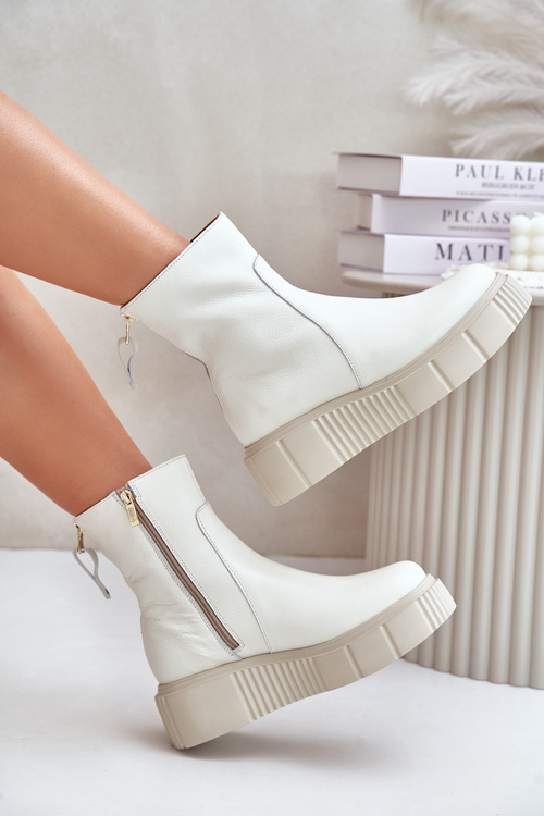 Zazoo 60369 Women's Leather Ankle Boots On Platform Light Beige