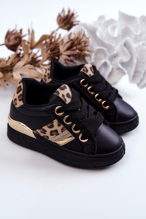 Leather Sport Shoes Leopard Black Trixie