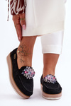 Mokasyny Damskie Platforma Kamienie Czarne Elonore DS509-5