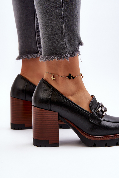 Pumps on Chunky Heel with Ornament Black Oradna