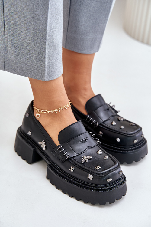 Leather Women's Shoes With Decorations D&A MR880-102 Black