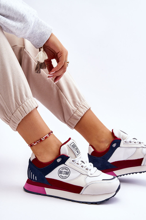 Sneakersy Skóra Memory Foam System Biało-Czerwone Big Star LL274369