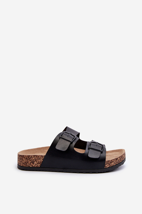 Women's Cork Platform Sandals With Buckles Black Gold Wedge