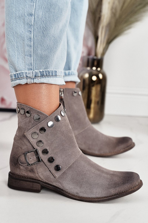 Women's Suede Boots With a Buckle Exquisite 1198 Cappuccino