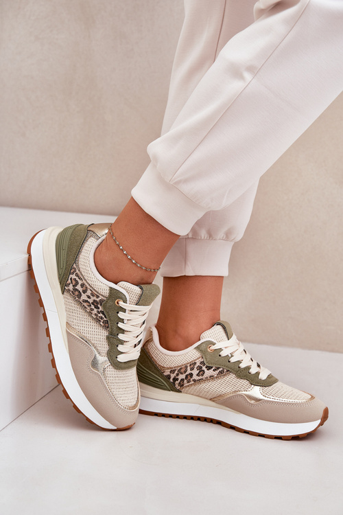 Damskie Buty Sportowe Sneakersy Panterka Platforma Zielone Davinara