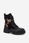 Women's Work Boots Insulated With Gold Chain And Charms Black Vessara