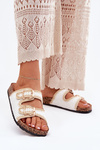 Crochet Women Slippers With Golden Buckles White Fenira