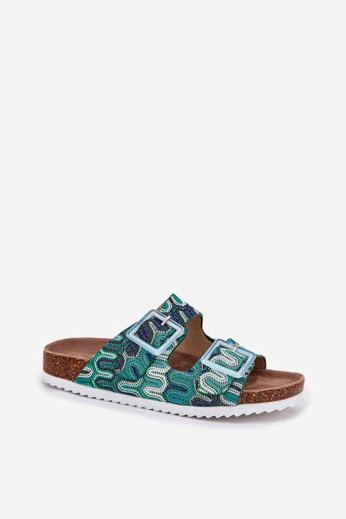 Women's Slippers With Buckles And Glitter S.Barski RB51-006 Green