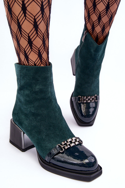 Botki Zamsz Masywny Klocek S.Barski MR870-70 Zielone