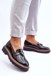 Lacquered Women's Loafers On The Platform With Decoration Black Jonett