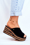 Leather Wedge Slippers Black Nicole 2559