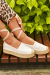 Women's White Lace-Up Platform Espadrilles with Braiding Tailesse