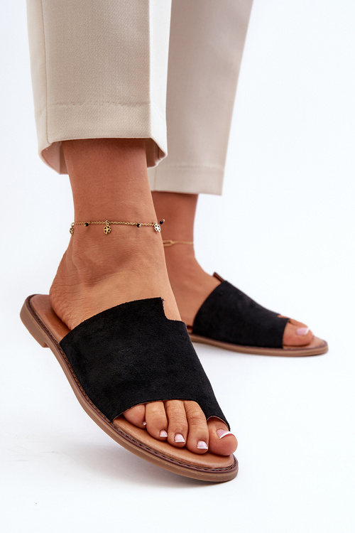 Women's Suede Flip-Flop Sandals Black Amite