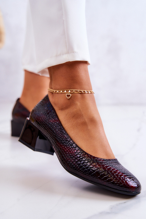 Leather Snakeskin Pumps Burgundy Mesquite