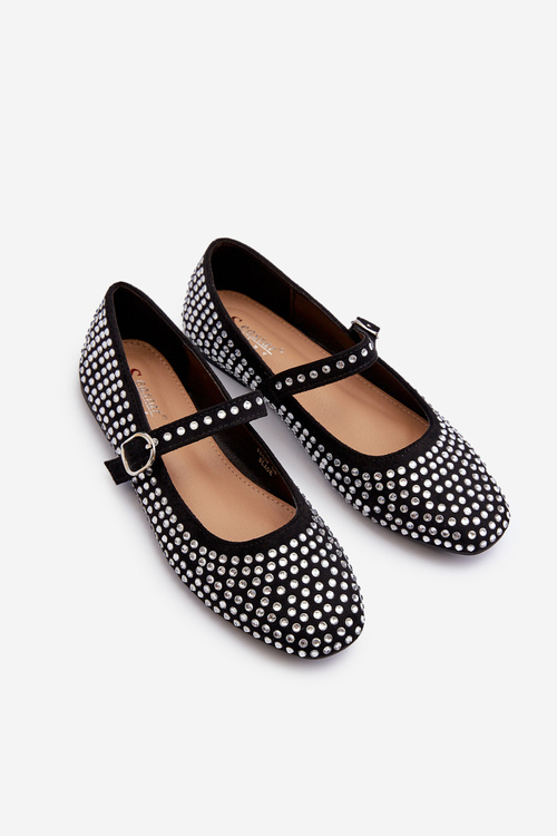 Eco Suede Ballerina Flats Adorned with Jet Black Tinara