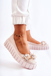 Leather Ballerinas On A Platform With A Ornament Beige Ladette 