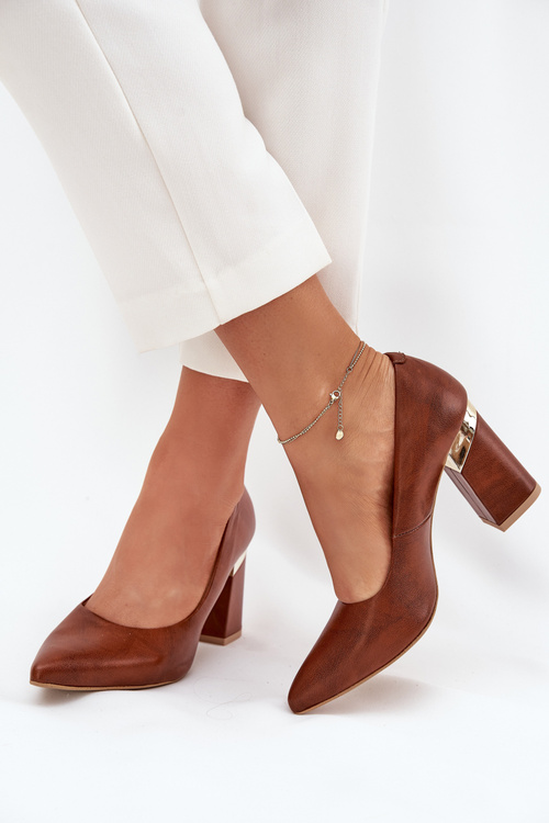 Czółenka Skórzane Ciemnobrązowe Lewski 3117