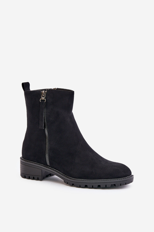 Suede Flat Heeled Boots Black Innabelle