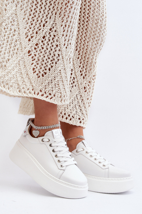 Leather Women's Sneakers with Bracelet CheBello 4406 White