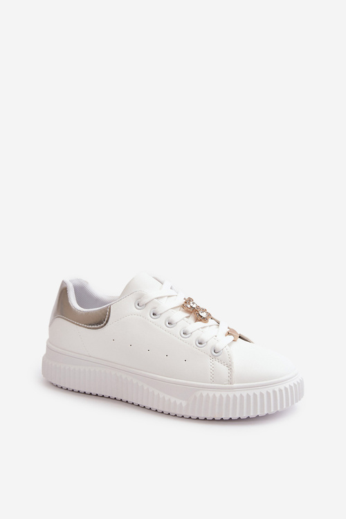 Low Sneakers Made Of Eco Leather With Embellishments White-Silver Cillione