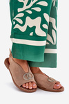 Ladies Sandals With Decoration On Flat Heel Eco Suede Dark Beige Ralisses