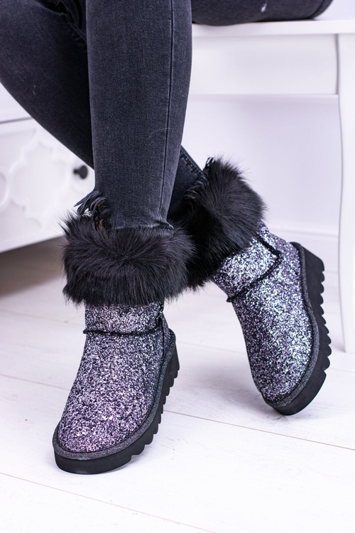 Women's Snow Boots High With Fur and Glitter Fourrure