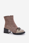 Botki Eleganckie Damskie Obcas Ozdoba MR880-127 Szare
