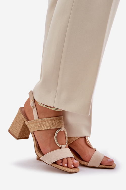 Block Heel Sandals Beige Afleeria