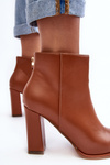 Women's Leather Boots On Heel Brown Saitana
