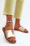Women's Flat Sole Sandals with Eco Leather Decoration Gold Makia