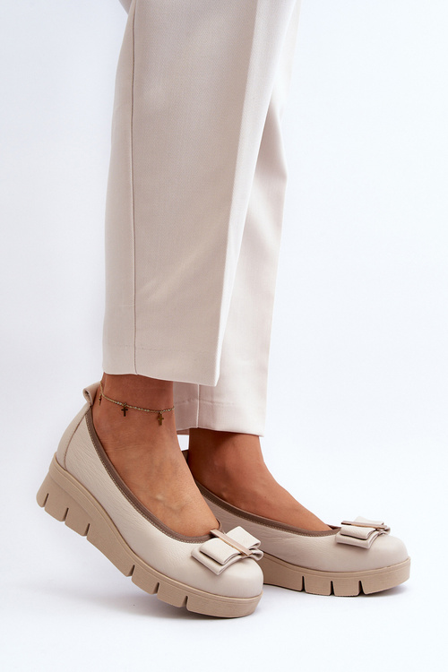 Leather Platform Ballet Flats with Cream Decoration Lewski 3384