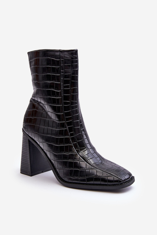 Leather High Boots Snake Pattern Black Kornell