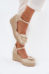 Women's Wedge Sandals With Braiding And Crocheted Flower Beige Ismilea