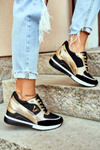 Women's Wedge Sneakers Black Gold Isla