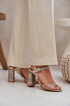 Leather Elegant Sandals On Heel Dark Beige Laura Messi 2136
