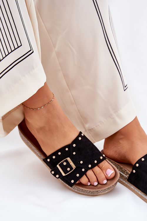 Women's Platform Sandals With Buckle And Studs Black Nusithia