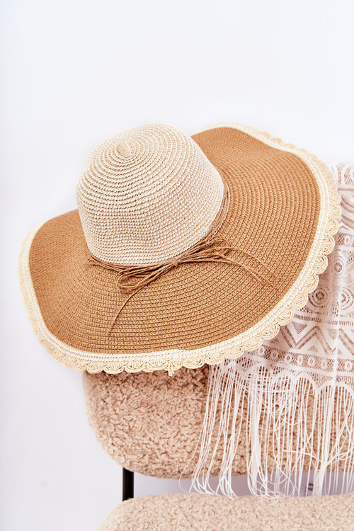 Women's hat with a belt Beige-brown Klara