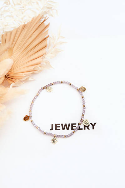 Women's Ankle Bracelet With Beads Light Purple