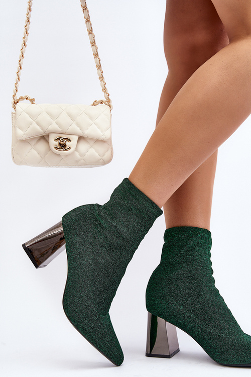 Shiny Ankle Boots with Block Heel Green Sognota