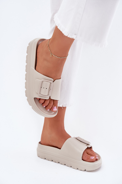 Women's Foam Platform Sandals With Buckle Beige Viasara