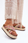 Ladies Platform Slippers With Weaving And Golden Buckle Multicolor Filazzia